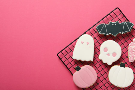 Delicious Halloween themed cookies. Pink Halloween conceptの写真素材