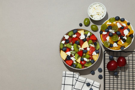 Healthy food and healthy nutrition concept - fruit saladの写真素材