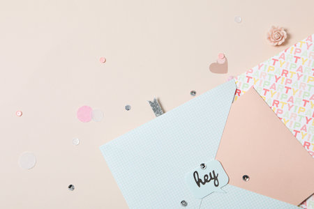 Scrapbooking, on a light background, flat lay.の写真素材