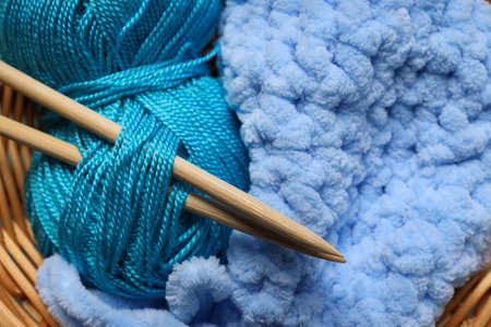 Concept of hobby, cozy winter and autumn hobby - knittingの写真素材