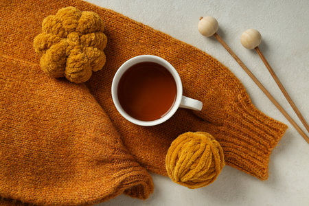 Knitting, concept of cozy home hobby in cold season
