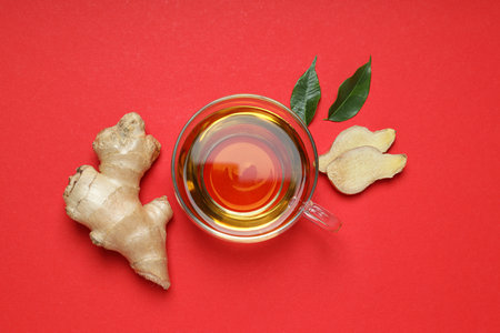 Cold treatment, healthcare concept - tea with gingerの写真素材