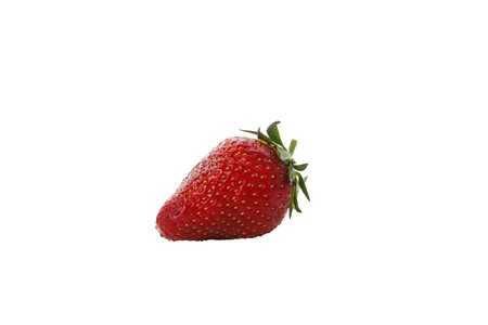 PNG, Strawberry with leaves, isolated on white backgroundの写真素材