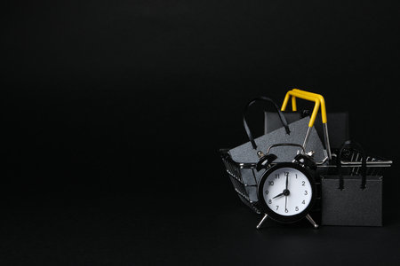 Sale day concept, black friday, with clock and stuff.