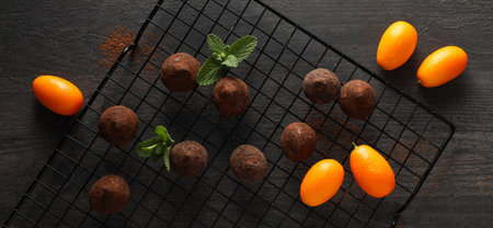 Chocolate truffles, concept of delicious sweet foodの写真素材