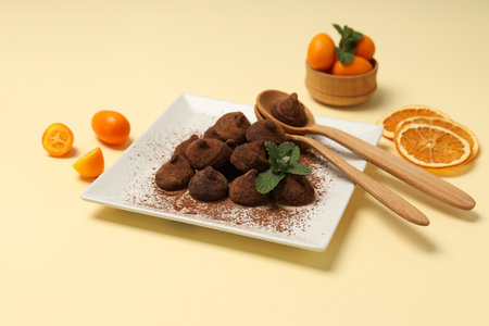 Chocolate truffles, concept of delicious sweet foodの写真素材