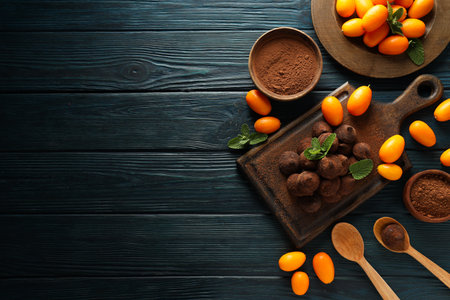 Chocolate truffles, concept of delicious sweet foodの写真素材