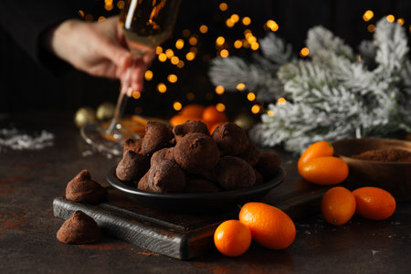Chocolate truffles, concept of delicious sweet foodの写真素材