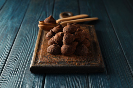 Chocolate truffles, concept of delicious sweet foodの写真素材