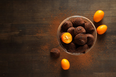 Chocolate truffles, concept of delicious sweet foodの写真素材