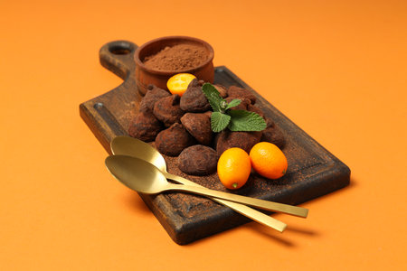 Chocolate truffles, concept of delicious sweet foodの写真素材