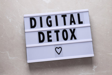 The inscription "digital detoxification" on a white boardの写真素材