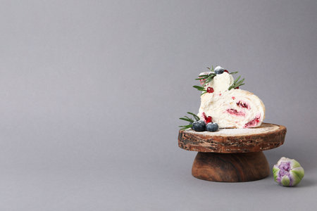 Meringue roll, concept of tasty and delicious foodの写真素材