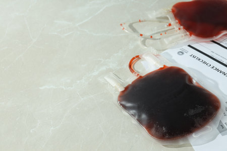 A bag of blood on the table