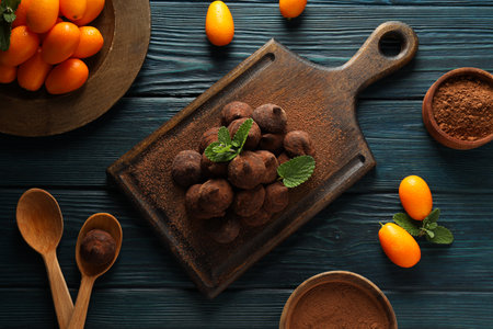 Chocolate truffles, concept of delicious sweet foodの写真素材