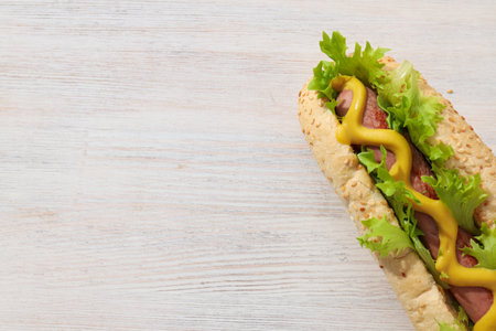 Hot dogs on white background, space for textの写真素材