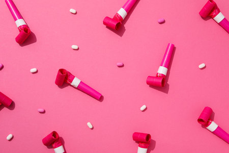 Concept of party decor and confetti, with cacti.の写真素材