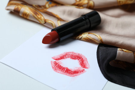 Imprint of a kiss on a letter with lipstick.の写真素材