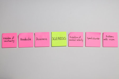 Sclerosis and its symptoms on pieces of paper