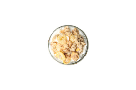 Muesli with yogurt, isolated on white backgroundの写真素材