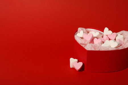 Marshmallow in the shape of a heart, in a gift box.の写真素材