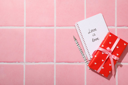 Notepad, letter and other accessories for Valentine's Day.
