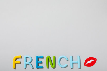 The word French on a gray background.の写真素材