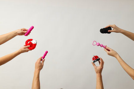 Intimate toys for adults in the hands of women.の写真素材