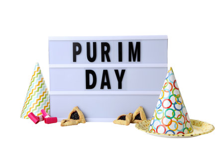 PNG, traditional symbols for Purim holiday, isolated on white background.の写真素材