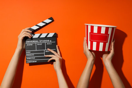 The concept of going to the cinema, in the hands of many women.の写真素材