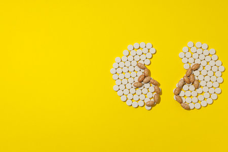 For national kidney month, kidneys on a yellow background.