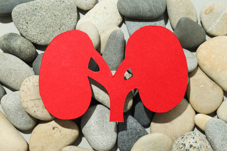 Kidneys on the sand with stones, National Kidney Month.の写真素材