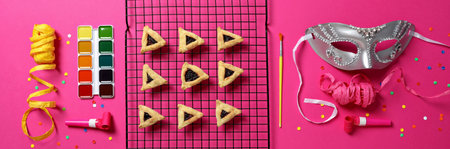 The concept of the holiday Purim, with traditional symbols.の写真素材