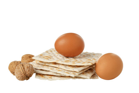 PNG, Matzo, nuts and eggs, isolated on white background