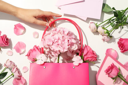 Beautiful, pink flowers on a white background.の写真素材