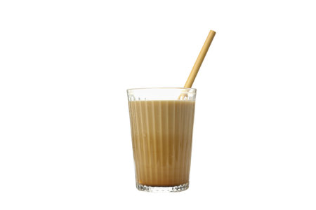 PNG, Glass with iced coffee and straw, isolated on white backgroundの写真素材