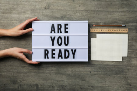 The inscription on the board: "Are you ready?"の写真素材