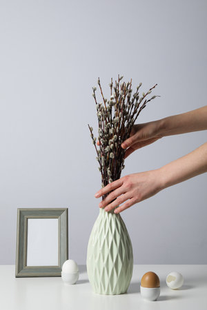 Spring holiday - Easter, concept of Easter with willowの写真素材