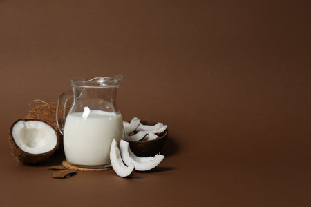 Coconut milk, concept of tasty and natural drinkの写真素材