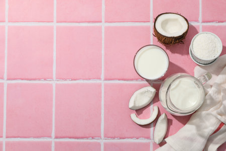 Coconut milk, concept of tasty and natural drinkの写真素材