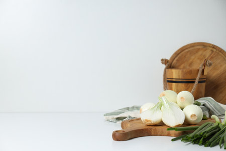 Green onion, concept of fresh vegetable, fresh raw foodの写真素材