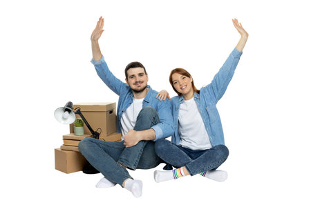 PNG, couple with boxes, moving concept, isolated on white background.