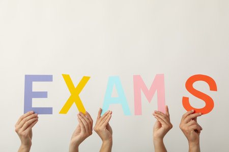 "Are you ready for the exam?", the inscription on the paper.の写真素材