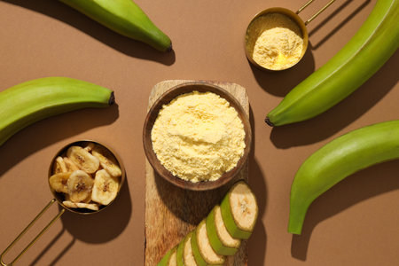 Banana flour, concept of cooking food, tasty banana flourの写真素材