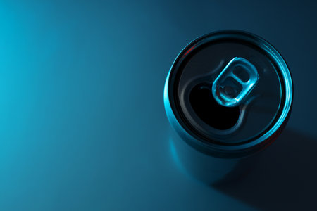 Tin can for drinks on a blue background