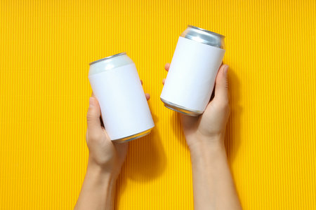 Tin cans for drinks on a light backgroundの写真素材