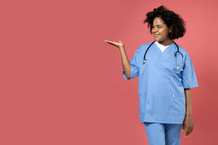 A young African American woman in a doctor's uniform