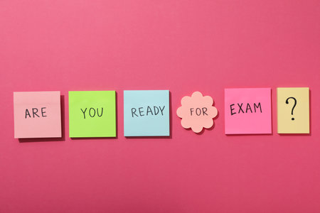 "Are you ready for the exam?", the inscription on the paper.の写真素材