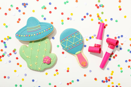 Cinco de Mayo celebration concept, festive decorations on a white backgroundの写真素材