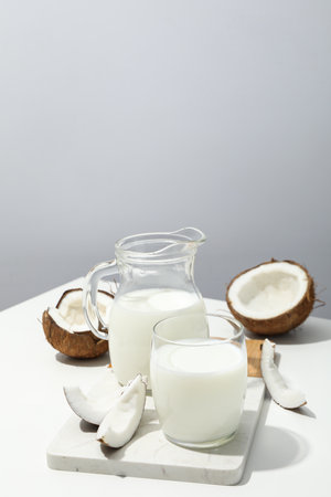 Coconut milk, concept of tasty and natural drinkの写真素材